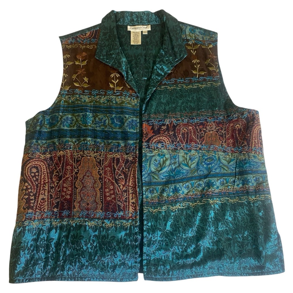 Y2K Coldwater Creek Patchwork Silk Rayon Wool Blend Boho Vest‎ Size Large
